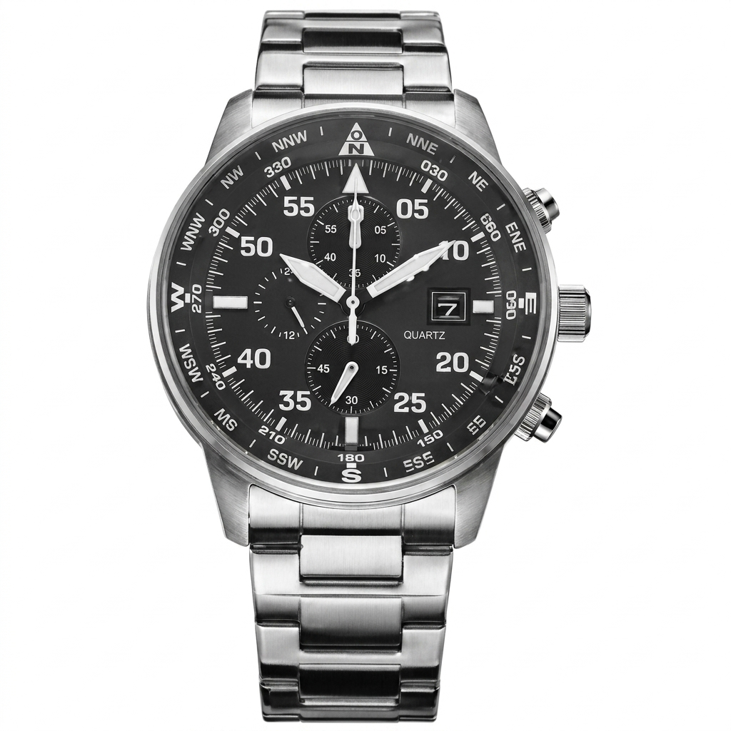 Pilot Chronograph aus Edelstahl Schwarz